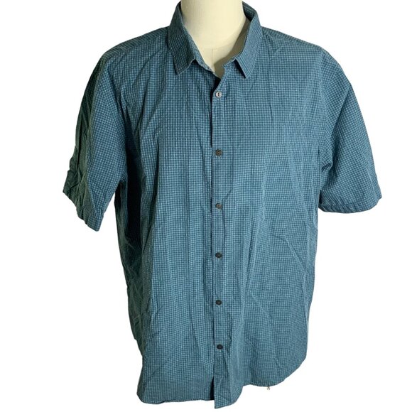 Alfani Button Up Short Sleeve Shirt XXL Green Checkered Collared Cotton Casual - Picture 1 of 6